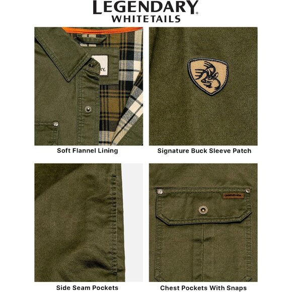 Mens Dark Army Whitetails Flannel Lined Shirt Jacket Waxed Cotton Water Resis - Picture 4 of 7